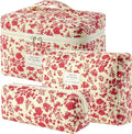 HBselect Quilted Makeup Bag, 3Pcs Cotton Large Travel Makeup Bags Organizer | Cute Floral Make up Bag Cosmetic Bag Toiletry Bag for Women Girls, Makeup Pouch for Skincare, Brushes & Travel Essentials by HBselect