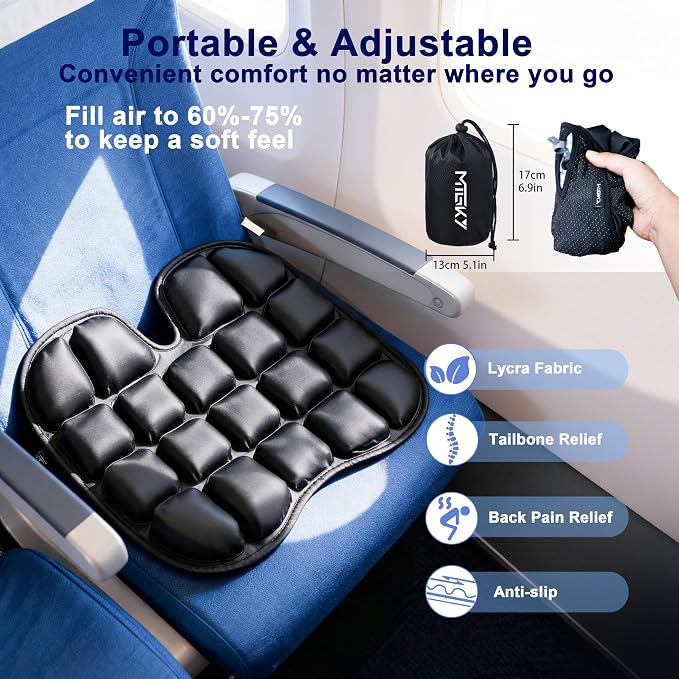 Travel Cushion for Airplane,Portable&Adjustable Air Seat Cushion,Inflatable Cushion for Travel,Coccyx Tailbone Pain Relief Chair Pad - Image 3