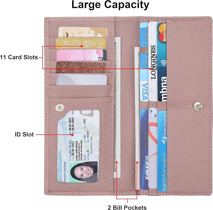 Ultra Slim Thin Leather Women Wallet RFID Blocking Credit Card Holder Bifold Long Ladies Billfold - Image 3