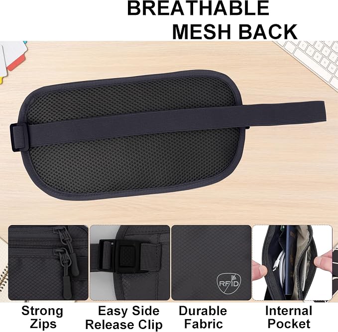 Money Belt, Hidden Travel Wallet for Passport, RFID Blocking Passport Pouch, Undercover Fanny Pack(Grey) - Image 7