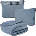 PAVILIA Travel Blanket Pillow, Soft Airplane Blanket 2-IN-1 Combo Set, Plane Blanket Compact Packable, Flight Essentials Car Pillow, Travelers Gift Accessories Luggage Backpack Strap, 60x43 Slate Blue by PAVILIA