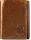 BULL GUARD Men’s RFID Trifold Leather Wallet with ID Window, Crafted from Durable Oil Tan Leather with Strong Stitching, Stylish, Secure Wallet for Work, Sport, Travel, Outdoors, Embossed Eagle Emblem by BullGuard
