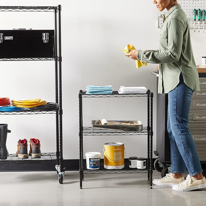 Amazon Basics 3-Shelf Adjustable Heavy Duty Steel Wire Rack Storage Shelving Organizer with Storage Space, Versatility and Ease of Use for Kitchen, Garage, 23.2" L x 13.4" W x 30" H, Black - Image 2