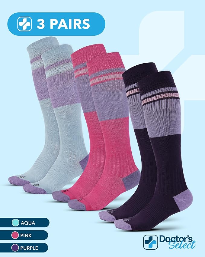 Doctor's Select® Bamboo Viscose Light Compression Socks for Women & Men - 3 Pairs, 8-15 mmHg Compression Socks, Knee High - Image 4