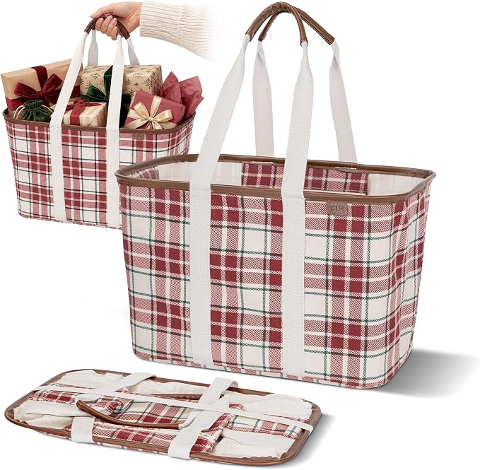 CleverMade Collapsible Tote LUXE, 30L Structured Tote Bag with Handles | Pack It All Without the Floppy-Bag Fight | Steel Rim Stays Open, Soft Grips Carry 30 lb, and Tote Folds to 1.5 Inches by CleverMade