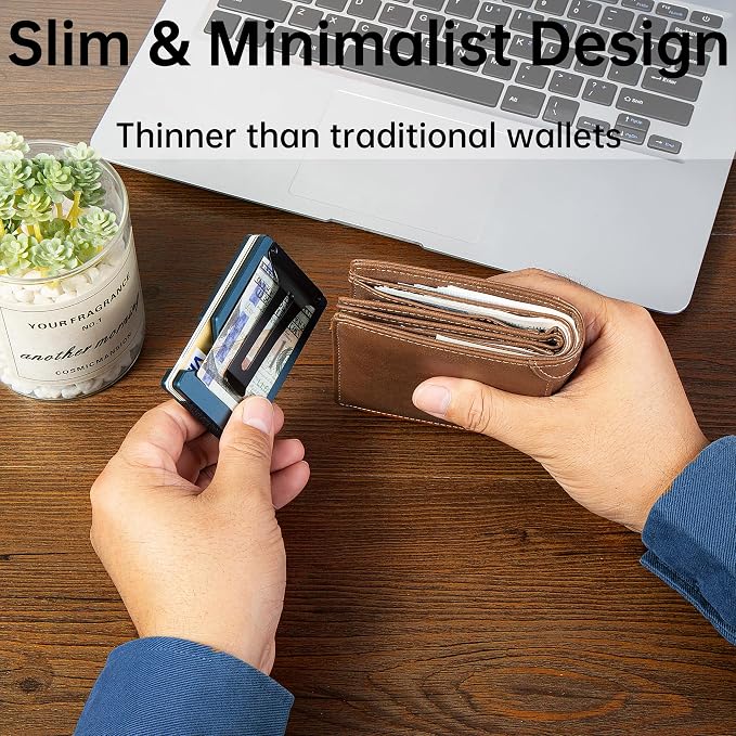 Minimalist Wallet for Men, Slim Metal RFID Blocking Wallet Credit Card Holder Money Clip & Cash Strap, Scratch-Resistant Holds 15 Cards,Ideal Gift for Men | Matte Navy - Image 3