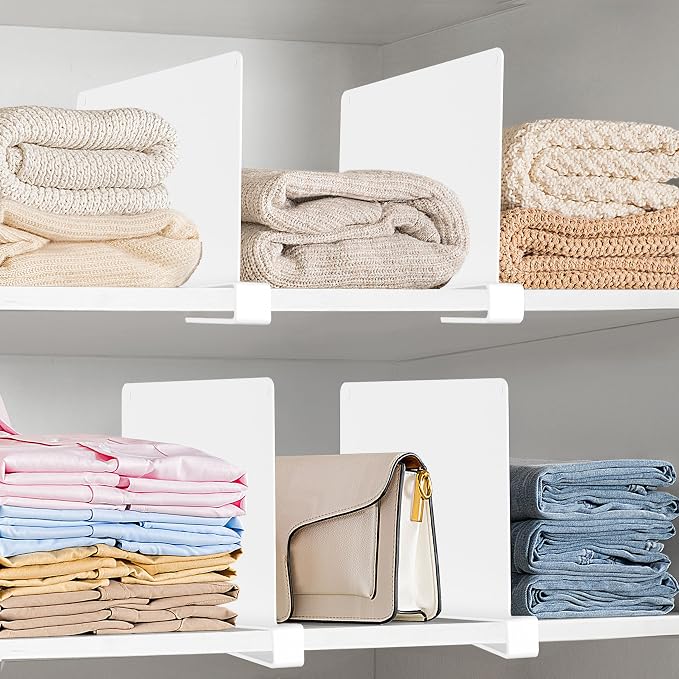 HBlife 8 Pcs White Acrylic Shelf Dividers, Vertical Purse Organizer for Closet Perfect for Sweater, Shirts, Handbags in Bedroom and Kitchen, Closet Separators for Organization Cabinet - Image 6