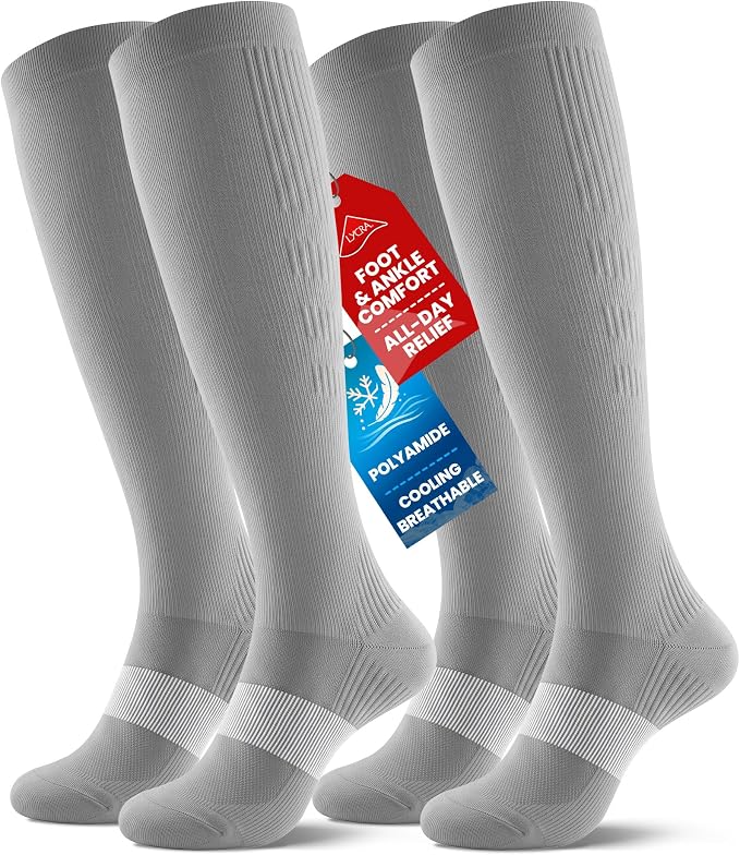 PULIOU Cooling Compression Socks for Women Men, 20-30 mmHg Circulation Knee High for Travel, Flying, Running, 2 Pairs by PULIOU