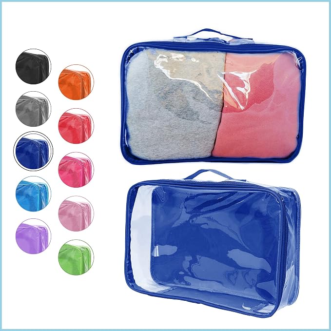 Large Clear Travel Packing Cube/See-Through PVC Organizer for Suitcase/Multipurpose Pouch w/Handle/Dress Shirts, Pants, Cashmere, Sweaters & Seasonal Linen Storage Protection (Royal Blue) - Image 2