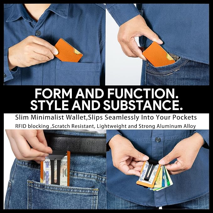 Minimalist Wallet for Men, Slim Metal RFID Blocking Wallet Credit Card Holder Money Clip & Cash Strap, Scratch-Resistant Holds 15 Cards,Ideal Gift for Men | Matte Orange - Image 7