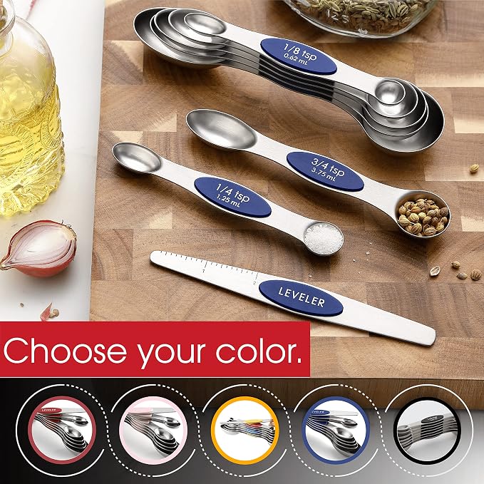 Spring Chef 8 Magnetic Measuring Spoons Set for Baking & Cooking, Sapphire | Stainless Steel Teaspoon & Tablespoon Measuring Spoons with Leveler for Dry & Liquid Ingredients, Dual Sided, Dishwasher Safe - Image 6