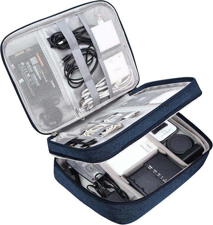 SELLYFELLY Electronic Bag Travel Cable Accessories Bag Waterproof Double Layer Electronics Organizer Portable Storage Case for Cable, Cord, Charger, Phone, Adapter, Power Bank, Kindle, Hard Drives by SELLYFELLY