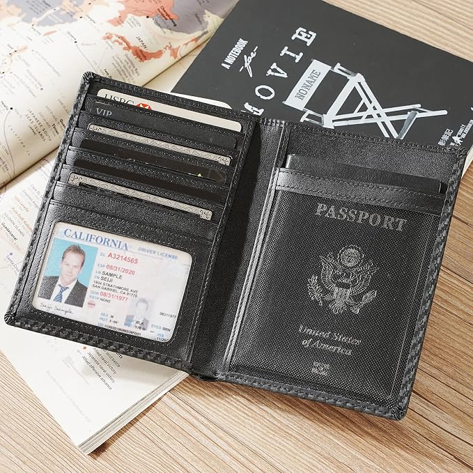 Polare Luxury RFID Blocking Leather Passport Holder Travel Wallet For Men and Women (Carbon Black) - Image 3