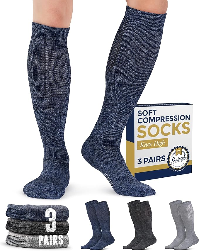 Pembrook® Light Compression Socks for Men & Women - 3 Pairs | 8-15 mmhg Compression Dress Socks for Men | Support Socks by Pembrook