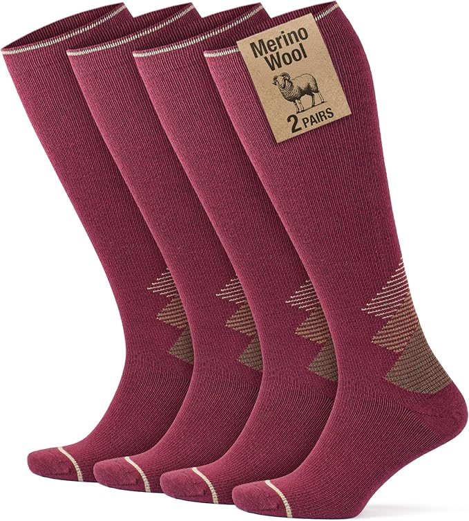 GoWith 15-20 mmHg Merino Wool Compression Socks, Thermal Travel Socks, Cushioned Knee High Hiking Socks for Men/Women by GoWith