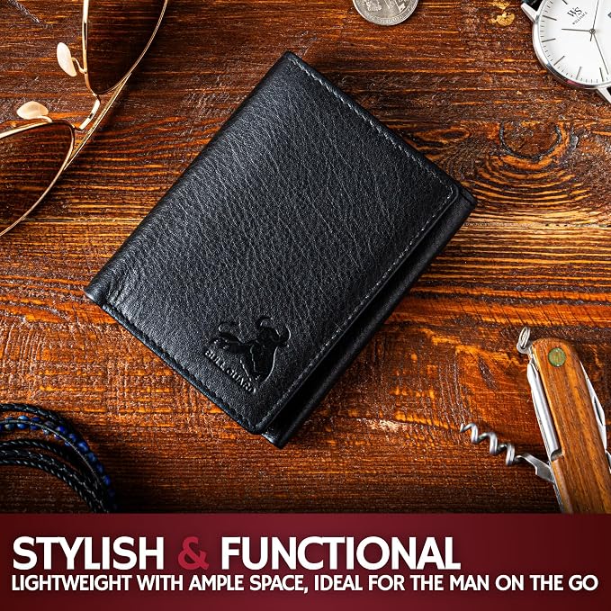 BULL GUARD Best Leather Men's RFID Trifold Wallet With ID Great Outdoor Wallet Durable Top Grain Leather Forest Brown, Double Cash Comparment with Secret Pocket, Compact & Secure Design, In Gift Box - Image 5