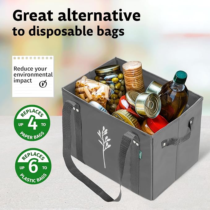 Green Bulldog Reusable Grocery Bags - Heavy Duty Reusable Shopping Tote Bags W/Long Handles, Foldable & Collapsible, Holds Up to 65 lbs - for Kitchen, Picnic 3 Pack - Image 4