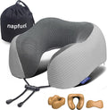 napfun Neck Pillow for Travel, Memory Foam Airplane Pillow, Mist Gray | 360° Neck Support, Upgraded 100% Memory Foam for Airplane, Car, Train, Bus, Office Sleep, Travel Essentials for Long Flights by NAPFUN