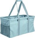 Extra Large Utility Tote Bag - Oversized Collapsible Reusable Wire Frame Rectangular Canvas Basket With Two Exterior Pockets For Beach, Pool, Laundry, Car Trunk, Storage - Light Blue by Lucazzi