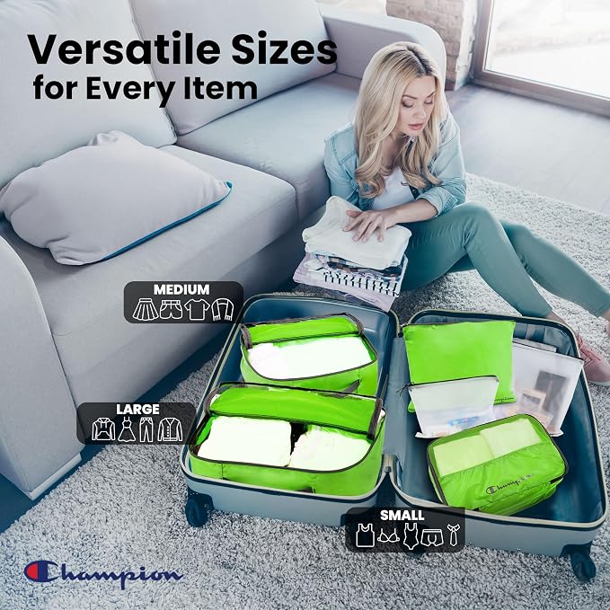 Champion Packing Cubes for Travel - 6 Piece Organizer Set, Carry-On Ready | Breathable mesh, sturdy handles; 3 cubes, 1 laundry bag, 2 zip pouches; zipper closure; fits carry-on and full-size suitcases - Image 5