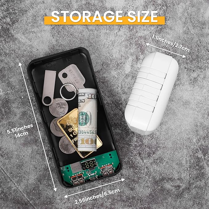 BarGifts Hidden Safe Power Bank, Fake Power Charger Diversion Safe, Large Hidden Storage Box, Secret Safe Keeps Cash, Keys, Jewelry, and Valuables for Home, Travel, and Office- Black - Image 2