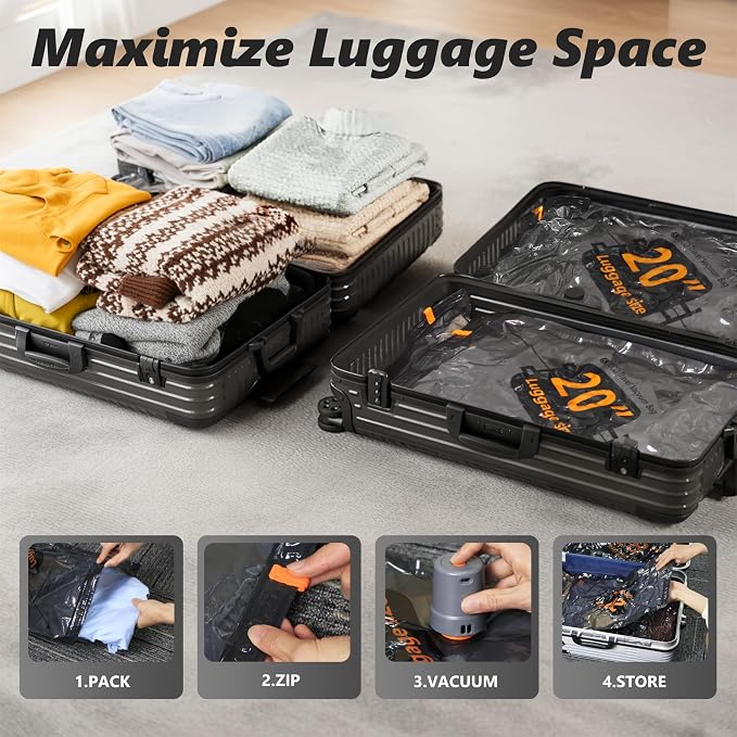 Travel Vacuum Bags with Cordless Electric Pump, 16 Medium Compression Packing Cubes for Clothing Clothes, Luggage Suitcase Organizer, Space Saver Vacation Cruise Travel Essentials - Image 2