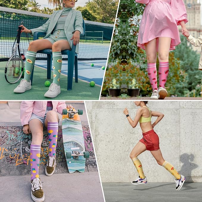 fenglaoda Compression Socks Women Men 4 Pairs, Knee High Support Socks for Running, Sports, Travel, Flight, Nurse - Image 6