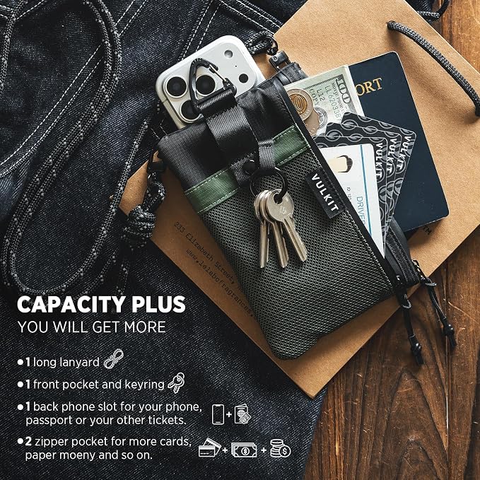 VULKIT RFID Blocking Travel Wallet for Men, Water Resistant Passport & Phone Holder with Detachable Lanyard and Key Ring, Lightweight Zipper Travel Wallet - Image 2