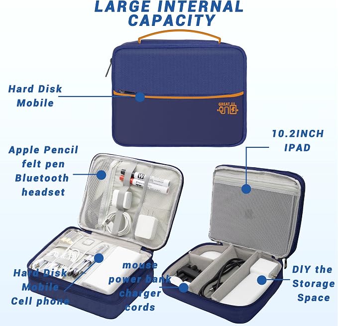 Electronics Organizer,Travel Cord Organizer Pouch,Cable Organizer Bags | Waterproof Electronic Accessories Storage Case for Cables, Cords, Charger, Phone (Three Layer-NavyBlue) - Image 5