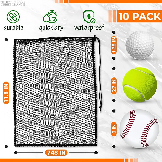 Small Mesh Bags Drawstring, 11.8"x7.48", 10 Pack, Nylon (Black), Reusable | Small Net Bag; Lightweight, Breathable; for Travel, Gym, Swimwear, Laundry, Sports, Beach Gear, Camping & Daily Organization - Image 2