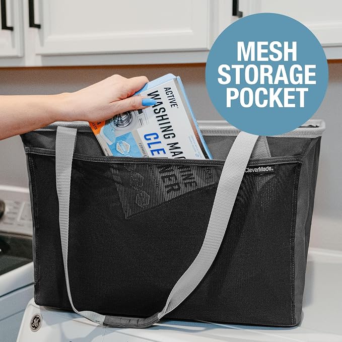 CleverMade EcoBasket Collapsible Grocery Tote, 30L Structured Tote Bag | Load Groceries Without the Bag Collapsing | The Structured Frame Stays Open, Then Folds to 1 Inch for Compact Trunk Storage - Image 5