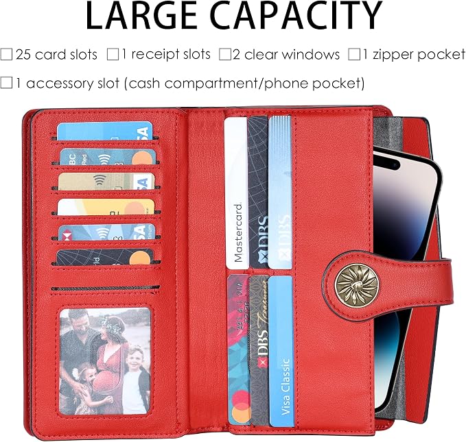 Travelambo Women's Wallet RFID Blocking Trifold Clutch Large Capacity Credit Card Holder Travel Purse - Image 3