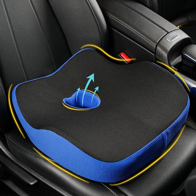 Allaboutsla Car Seat Cushion for Driving, Car Seat Pillow for Short Drivers | Ergonomic Memory Foam Seat Cushion for Pain Relief, Adult Booster Seat for Car, Butt Cushion for Car, Truck, Office, Blue by Allaboutsla