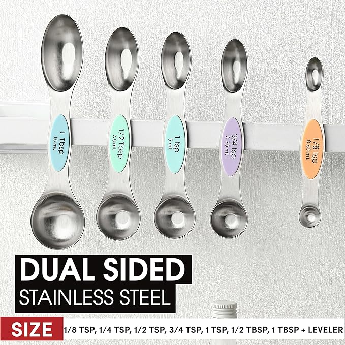 Spring Chef Stainless Steel Magnetic Measuring Spoons Set of 8, Pastel | Dual Sided Metal Teaspoon & Tablespoon Measuring Spoons with Leveler for Dry & Liquid Ingredients, Fits in Kitchen Spice Jars - Image 3