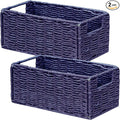 Wicker Storage Basket, Set of 2 Hand-Woven Paper Rope Wicker Basket, Small Storage Baskets for Organizing Toilet Paper, Foldable Small Cube Organizer Bins for Shelves (Purple) by Vagusicc