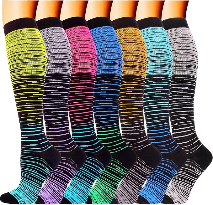 7 Pairs Copper Compression Socks for Men Women 20-30 mmHg Knee High Socks | S/M to XXL Fit, Copper Fiber, Graduated Compression, Circulation Support, Moisture Wicking, Tired Legs & Swelling Relief by DoubleCouple