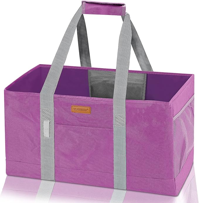 WONDAY RoseRed Foldable Utility Tote Bag, Reusable Grocery Bag | 22x11x13in, holds 50lbs, 600D Oxford fabric with PP board bottom, folds flat, side panels only, not self-standing by WONDAY