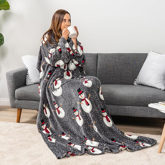 PAVILIA Blanket with Sleeves for Adult Women Men, Soft Warm Wearable Blanket Fleece Wrap Throw, Robe Blanket Gift - Image 2