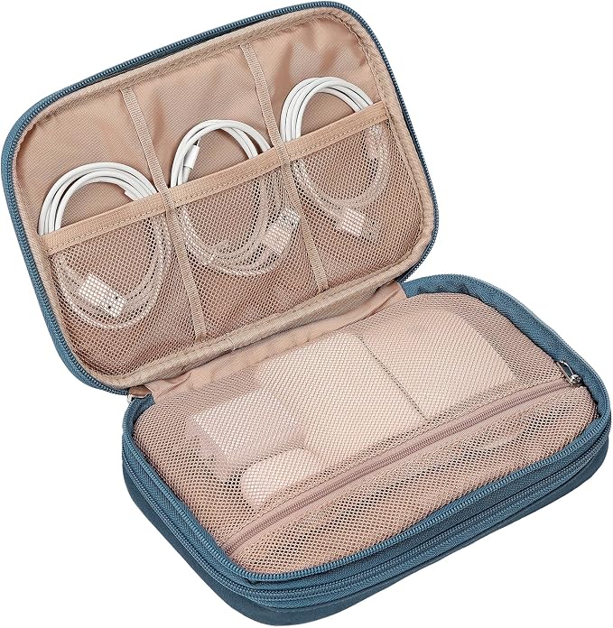 NISHEL Travel Cord Organizer Case, Large, Lake-Blue | Double-layer bag keeps chargers, cables, flash drive, and small tech essentials organized for trip, Large, Lake-Blue - Image 5