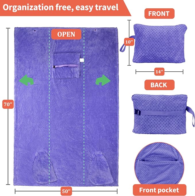 Tirrinia Travel Blanket Compact with Bag, Soft Lightweight Wearable Blanket with Foot Pockets, Airplane Travel Essential Gift - Image 4