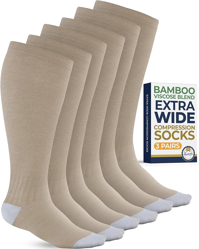 Pembrook 3 Pairs Plus Size Compression Socks Wide Calf - Bamboo Viscose Compression Socks for Women Wide Calf by Pembrook