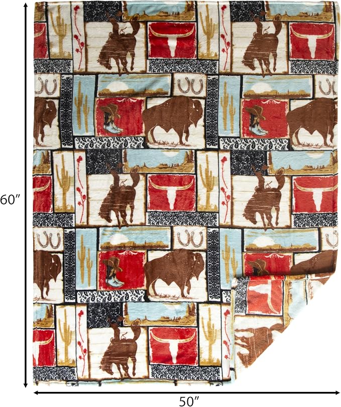 Carstens, Inc. Travel Blanket, Premium Compact 2-in-1 Airplane Blanket/Pillow, Wrangler Vintage Western - Image 3