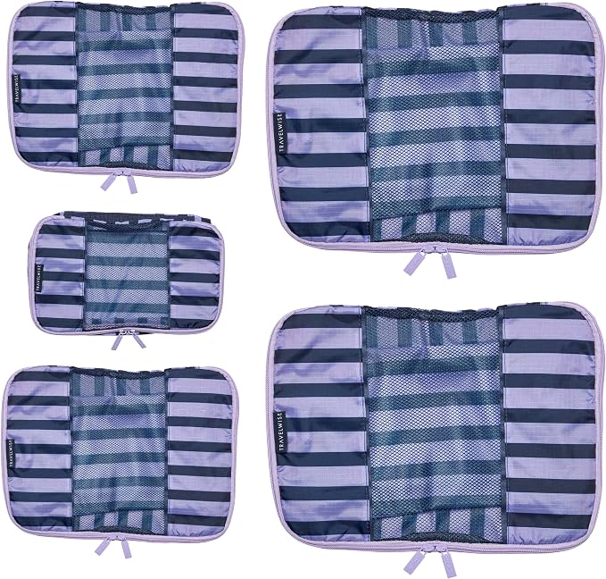 Travel Wise Packing Cubes for Travel - 5 Piece Set with Pattern Design, Lightweight Ripstop Nylon Luggage Organizers with Mesh Panel, Small Medium Large Sizes - Image 8