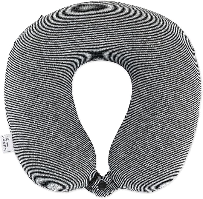 Bucky Jersey Stripe Travel Comfort, Travel Accessories, Memory Foam Neck Pillow, Black Stripe, One Size - Image 2