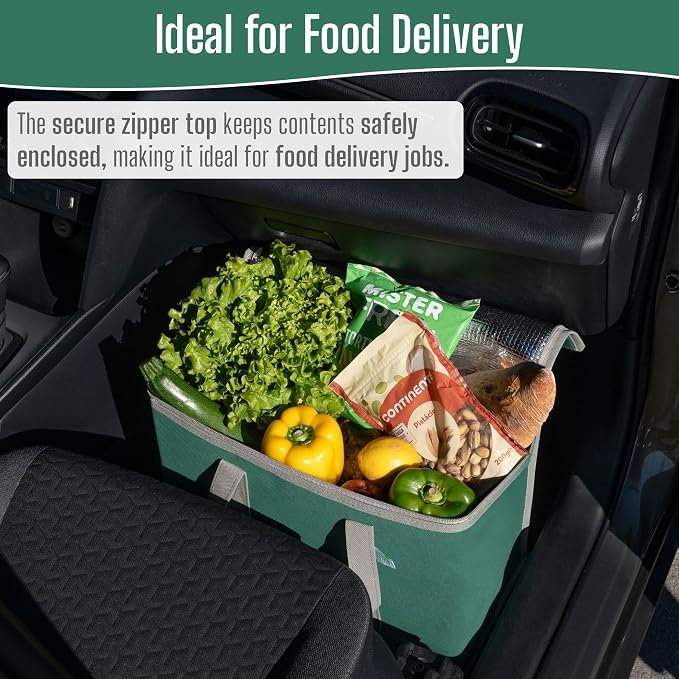VENO 3 Pack Cooler Bag Insulated Grocery Bags for Food Delivery Heavy Duty | Large Collapsible Cooler, Reusable Shopping Tote with Zippers, Foldable, Stands Upright, for Picnic Camping (Green, 3 Pack) - Image 8