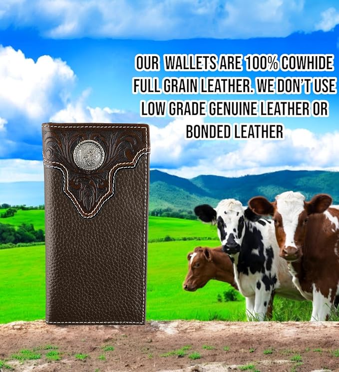 F&L CLASSIC Men's RFID Vintage Look Genuine Leather Long Bifold Wallet Checkbook Wallets,brown,240-81 - Image 4