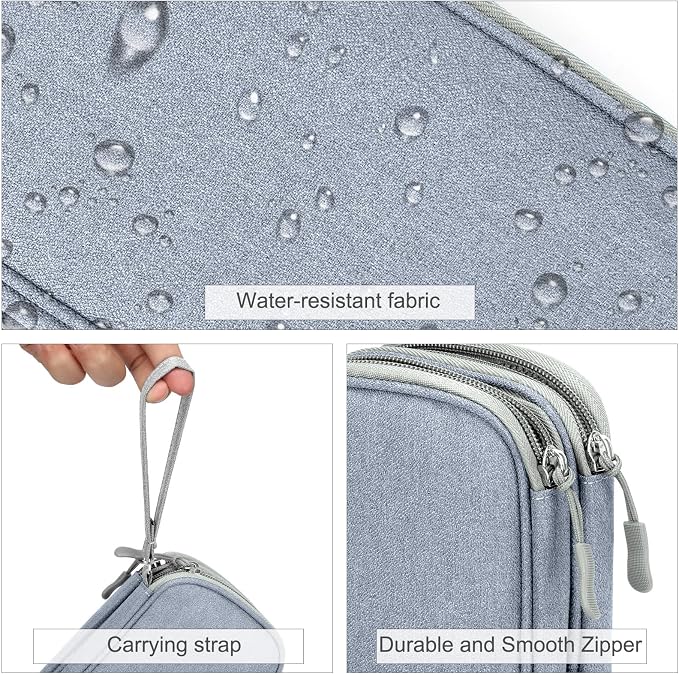 FYY Electronic Organizer, Travel Tech Pouch Bag, Cable Organizer Light Grey | Wrist Strap, Waterproof, Double Layers Portable Electronics Travel Carrying Case for Cord, Charger, Daily Business Trips Use - Image 4