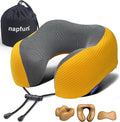 napfun Neck Pillow for Travel, Memory Foam Airplane Pillow, Yellow | 360° Neck Support, Upgraded 100% Memory Foam for Airplane, Car, Train, Bus, Office Sleep, Travel Essentials for Long Flights by NAPFUN