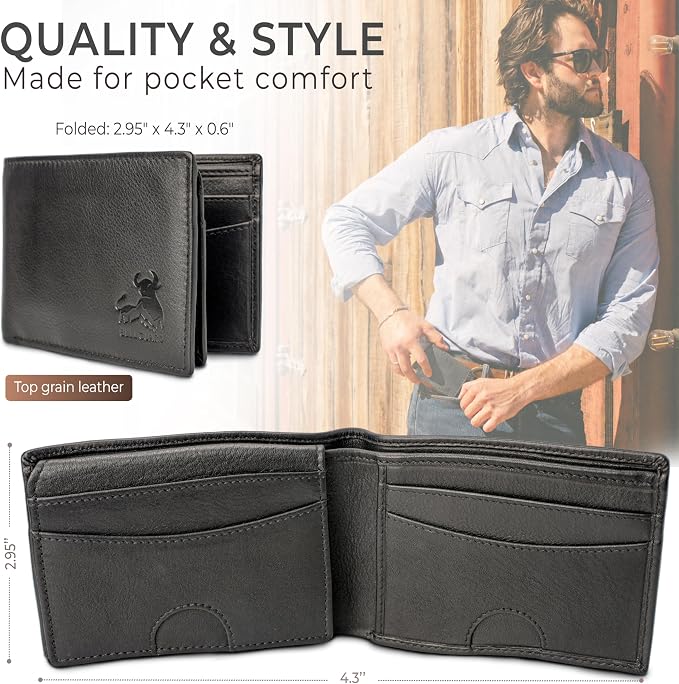 BULL GUARD Expedition Series Bifold Leather Wallet for Men RFID Blocking, Top Grain Cowhide, Flip-Up ID Window, Compact & Durable Everyday Carry Wallet for Travel, Work & Outdoors, Ready to Gift - Image 3