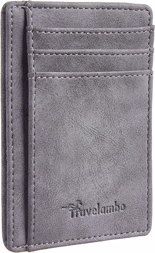 Travelambo Slim Wallet Front Pocket Minimalist Leather RFID Blocking Medium Size by Travelambo